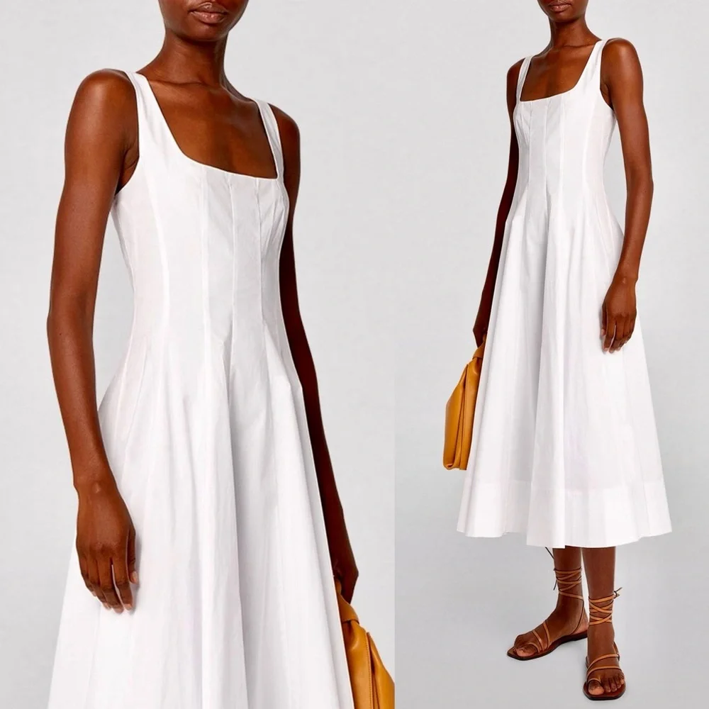 🌺🎉HP🎉🌺 NWT Staud Wells Midi Dress White - Picture 1 of 16